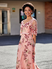 Robe Florale Appliquée avec Demi-Manches à Col en V As Picture