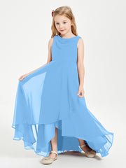 Junior Robes de Demoiselle d'Honneur Modernes à Col Cowl Asymétrique Bleu