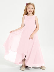 Junior Robes de Demoiselle d'Honneur Modernes à Col Cowl Asymétrique Rose Pâle