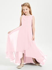 Junior Robes de Demoiselle d'Honneur Modernes à Col Cowl Asymétrique Rose Pâle