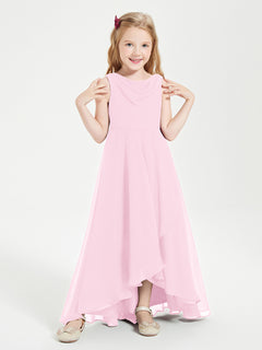 Junior Robes de Demoiselle d'Honneur Modernes à Col Cowl Asymétrique Rose Bonbon