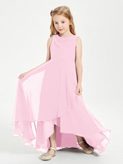 Junior Robes de Demoiselle d'Honneur Modernes à Col Cowl Asymétrique Rose Bonbon