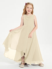 Junior Robes de Demoiselle d'Honneur Modernes à Col Cowl Asymétrique Champagne