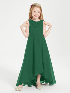 Junior Robes de Demoiselle d'Honneur Modernes à Col Cowl Asymétrique Vert Foncé