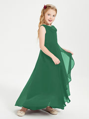 Junior Robes de Demoiselle d'Honneur Modernes à Col Cowl Asymétrique Vert Foncé