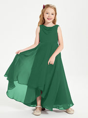 Junior Robes de Demoiselle d'Honneur Modernes à Col Cowl Asymétrique Vert Foncé
