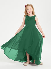 Junior Robes de Demoiselle d'Honneur Modernes à Col Cowl Asymétrique Vert Foncé