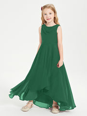 Junior Robes de Demoiselle d'Honneur Modernes à Col Cowl Asymétrique Vert Foncé