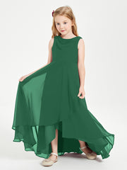 Junior Robes de Demoiselle d'Honneur Modernes à Col Cowl Asymétrique Vert Foncé