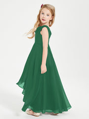 Junior Robes de Demoiselle d'Honneur Modernes à Col Cowl Asymétrique Vert Foncé