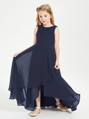 Junior Robes de Demoiselle d'Honneur Modernes à Col Cowl Asymétrique Bleu Marine