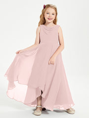 Junior Robes de Demoiselle d'Honneur Modernes à Col Cowl Asymétrique Rose Poudré