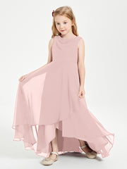 Junior Robes de Demoiselle d'Honneur Modernes à Col Cowl Asymétrique Rose Poudré