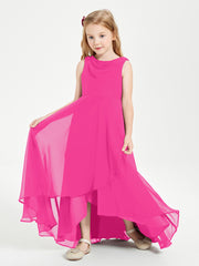 Junior Robes de Demoiselle d'Honneur Modernes à Col Cowl Asymétrique Fuchsia