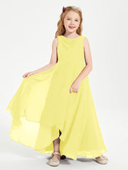 Junior Robes de Demoiselle d'Honneur Modernes à Col Cowl Asymétrique Citron