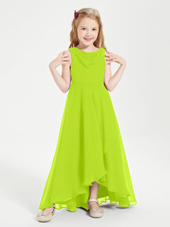 Junior Robes de Demoiselle d'Honneur Modernes à Col Cowl Asymétrique Vert Citron