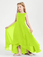 Junior Robes de Demoiselle d'Honneur Modernes à Col Cowl Asymétrique Vert Citron