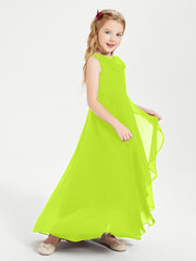 Junior Robes de Demoiselle d'Honneur Modernes à Col Cowl Asymétrique Vert Citron