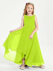 Junior Robes de Demoiselle d'Honneur Modernes à Col Cowl Asymétrique Vert Citron