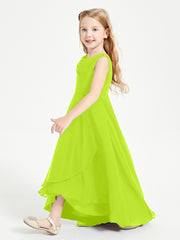 Junior Robes de Demoiselle d'Honneur Modernes à Col Cowl Asymétrique Vert Citron