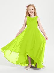 Junior Robes de Demoiselle d'Honneur Modernes à Col Cowl Asymétrique Vert Citron
