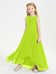 Junior Robes de Demoiselle d'Honneur Modernes à Col Cowl Asymétrique Vert Citron