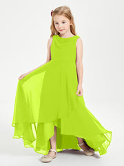 Junior Robes de Demoiselle d'Honneur Modernes à Col Cowl Asymétrique Vert Citron