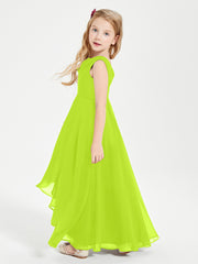 Junior Robes de Demoiselle d'Honneur Modernes à Col Cowl Asymétrique Vert Citron