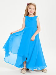 Junior Robes de Demoiselle d'Honneur Modernes à Col Cowl Asymétrique Bleu Océan