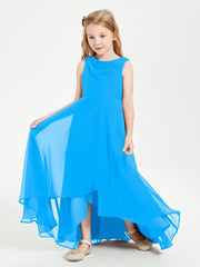 Junior Robes de Demoiselle d'Honneur Modernes à Col Cowl Asymétrique Bleu Océan