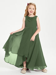 Junior Robes de Demoiselle d'Honneur Modernes à Col Cowl Asymétrique Olive Verte