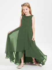 Junior Robes de Demoiselle d'Honneur Modernes à Col Cowl Asymétrique Olive Verte
