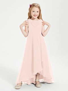 Junior Robes de Demoiselle d'Honneur Modernes à Col Cowl Asymétrique Rose Perle