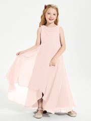 Junior Robes de Demoiselle d'Honneur Modernes à Col Cowl Asymétrique Rose Perle