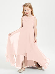 Junior Robes de Demoiselle d'Honneur Modernes à Col Cowl Asymétrique Rose Perle