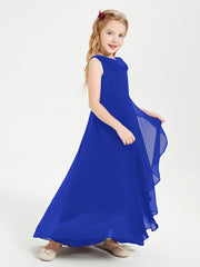 Junior Robes de Demoiselle d'Honneur Modernes à Col Cowl Asymétrique Bleu Royale