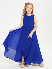 Junior Robes de Demoiselle d'Honneur Modernes à Col Cowl Asymétrique Bleu Royale