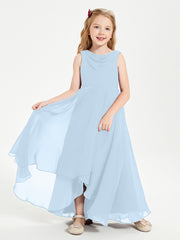 Junior Robes de Demoiselle d'Honneur Modernes à Col Cowl Asymétrique Bleu Ciel