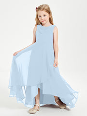 Junior Robes de Demoiselle d'Honneur Modernes à Col Cowl Asymétrique Bleu Ciel