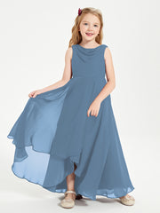 Junior Robes de Demoiselle d'Honneur Modernes à Col Cowl Asymétrique Bleu de Schiste