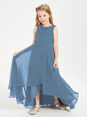 Junior Robes de Demoiselle d'Honneur Modernes à Col Cowl Asymétrique Bleu de Schiste