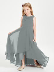 Junior Robes de Demoiselle d'Honneur Modernes à Col Cowl Asymétrique Gris Acier