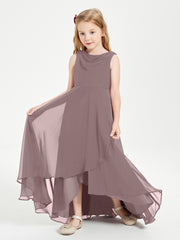 Junior Robes de Demoiselle d'Honneur Modernes à Col Cowl Asymétrique Vintage Mauve