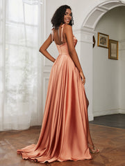 Robe Capot en A-ligne avec Fente Bronzer