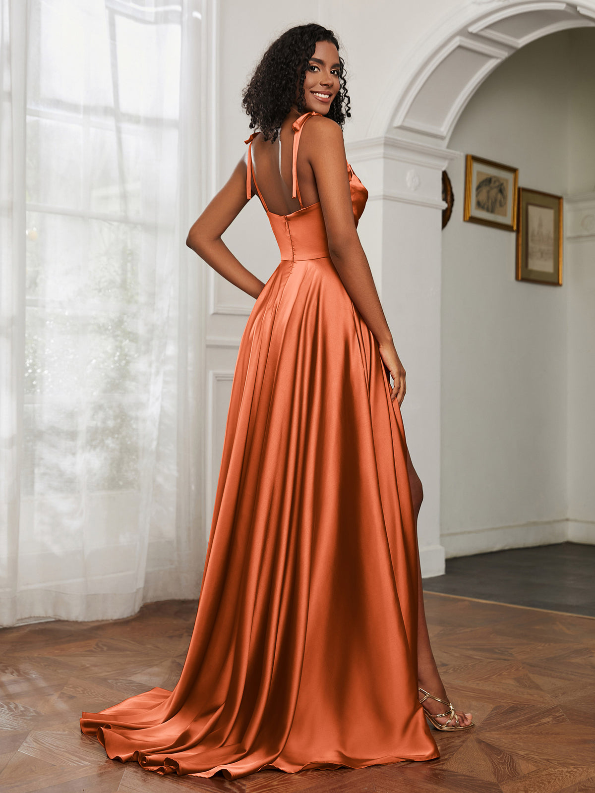 Robe Promod En Voile Doublée - Couleur Marine Doré Rouille - Taille ~36, Occasion Très Bon état