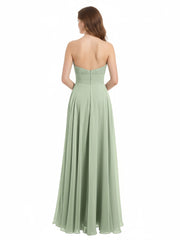 Robes Demoiselle d'honneur Sans Bretelles Mousseline Plissées Sauge Poudrée