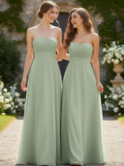 Robes Demoiselle d'honneur Sans Bretelles Mousseline Plissées Sauge Poudrée