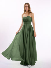 Robes Demoiselle d'honneur Sans Bretelles Mousseline Plissées Olive Verte Grande Taille