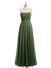 Robes Demoiselle d'honneur Sans Bretelles Mousseline Plissées Olive Verte Grande Taille