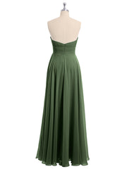 Robes Demoiselle d'honneur Sans Bretelles Mousseline Plissées Olive Verte Grande Taille